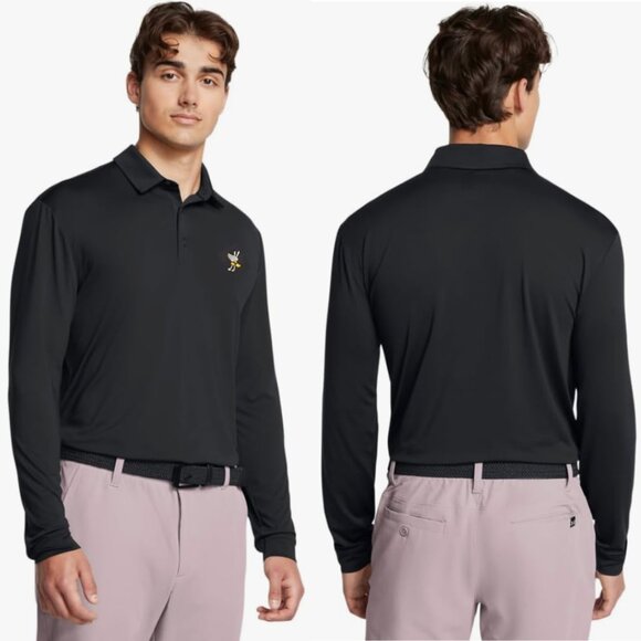 Under Armour Men's Playoff Long Sleeve Golf Polo with Winged Foot Logo, Black M - Picture 1 of 7